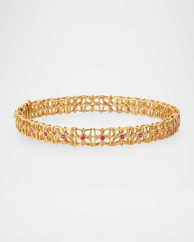 18K Yellow Gold Diamond and Ruby Bangle Bracelet